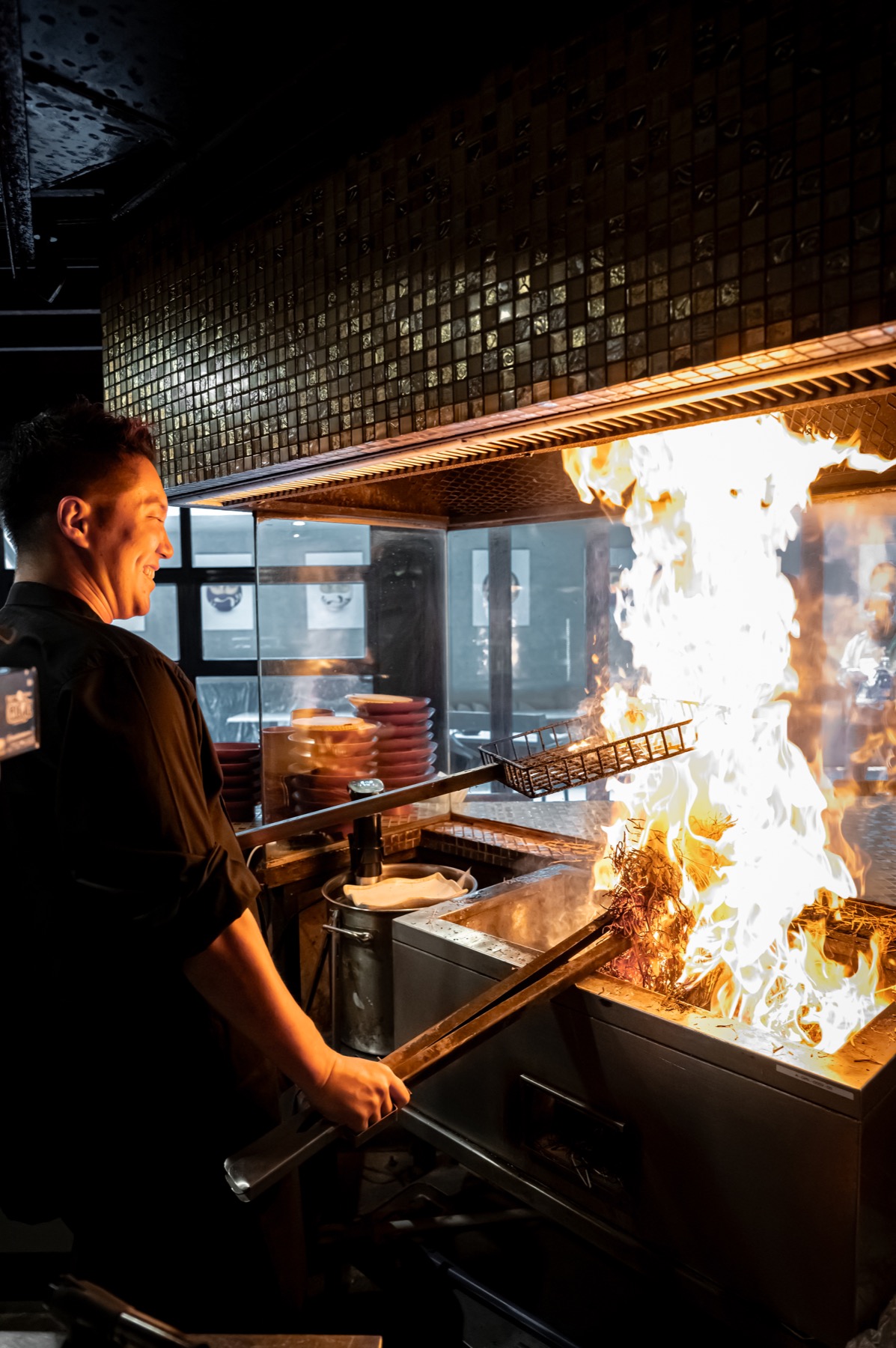 Chef warayaki fire performance at TEPPEN Sathorn